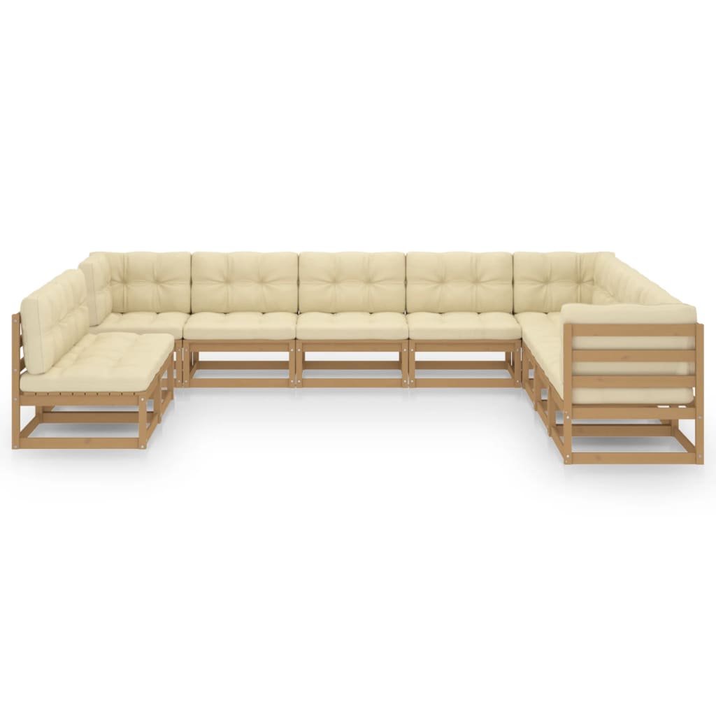 10-tlg. Garten-Lounge-Set Kissen Honigbraun Kiefer Massivholz